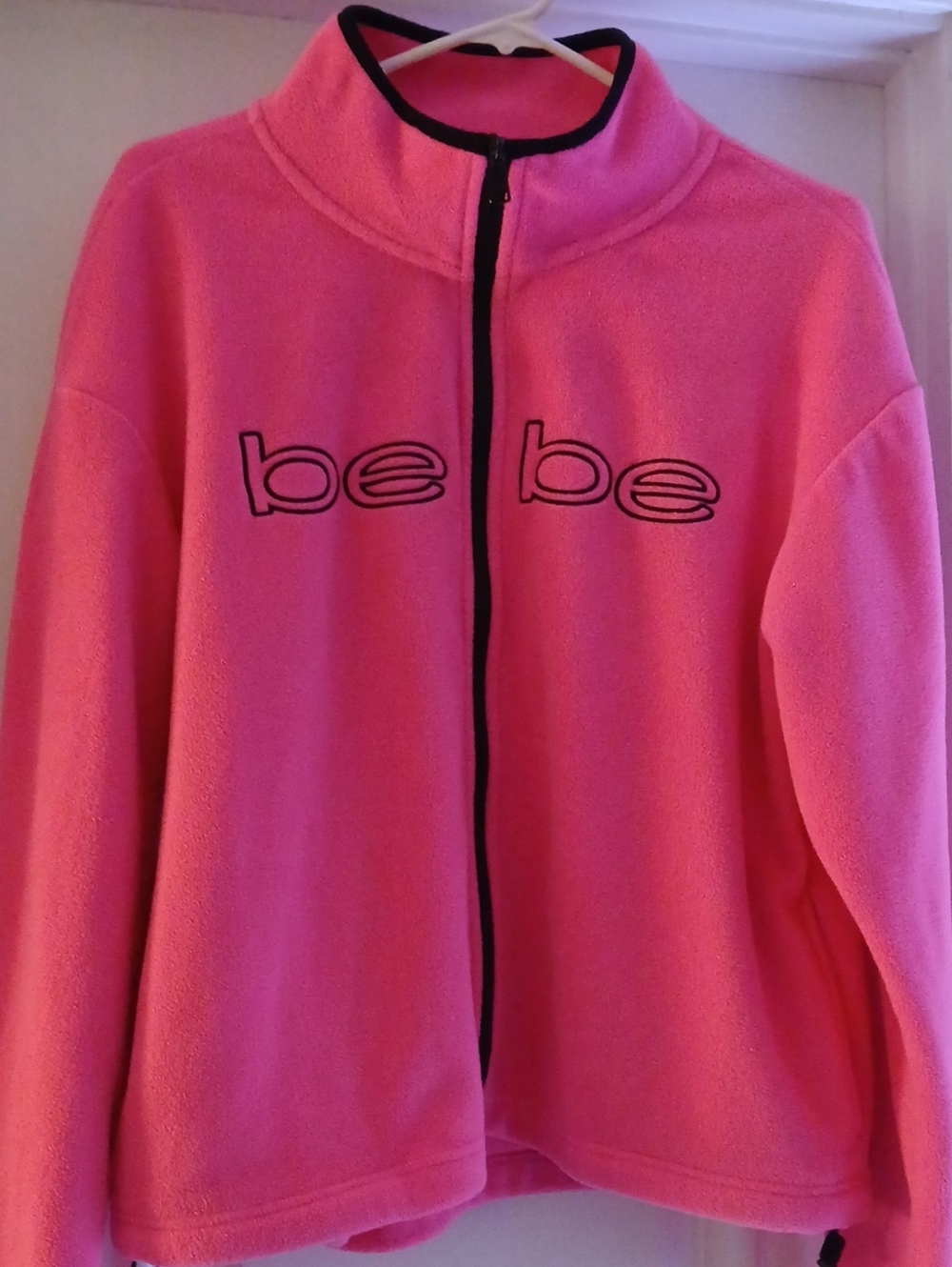 bebe Bright Pink Fleece Zip Jacket with Black Trim
